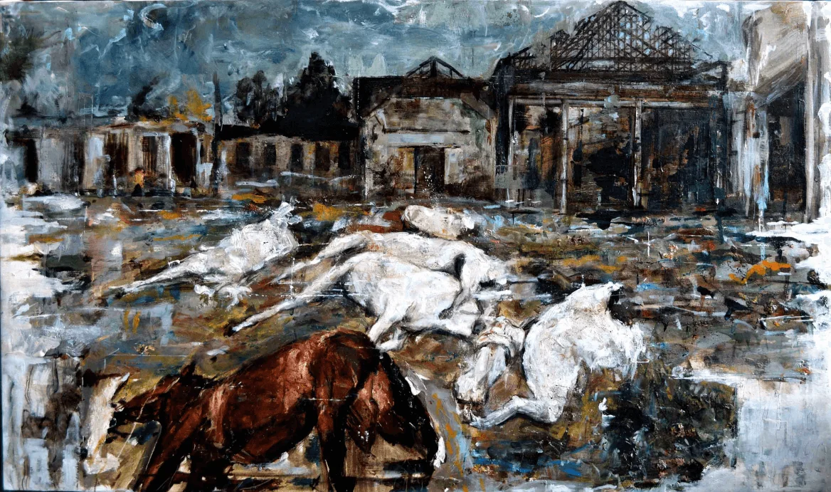 Il massacro dei cavalli di lavoratori, oil on canvas, 2017