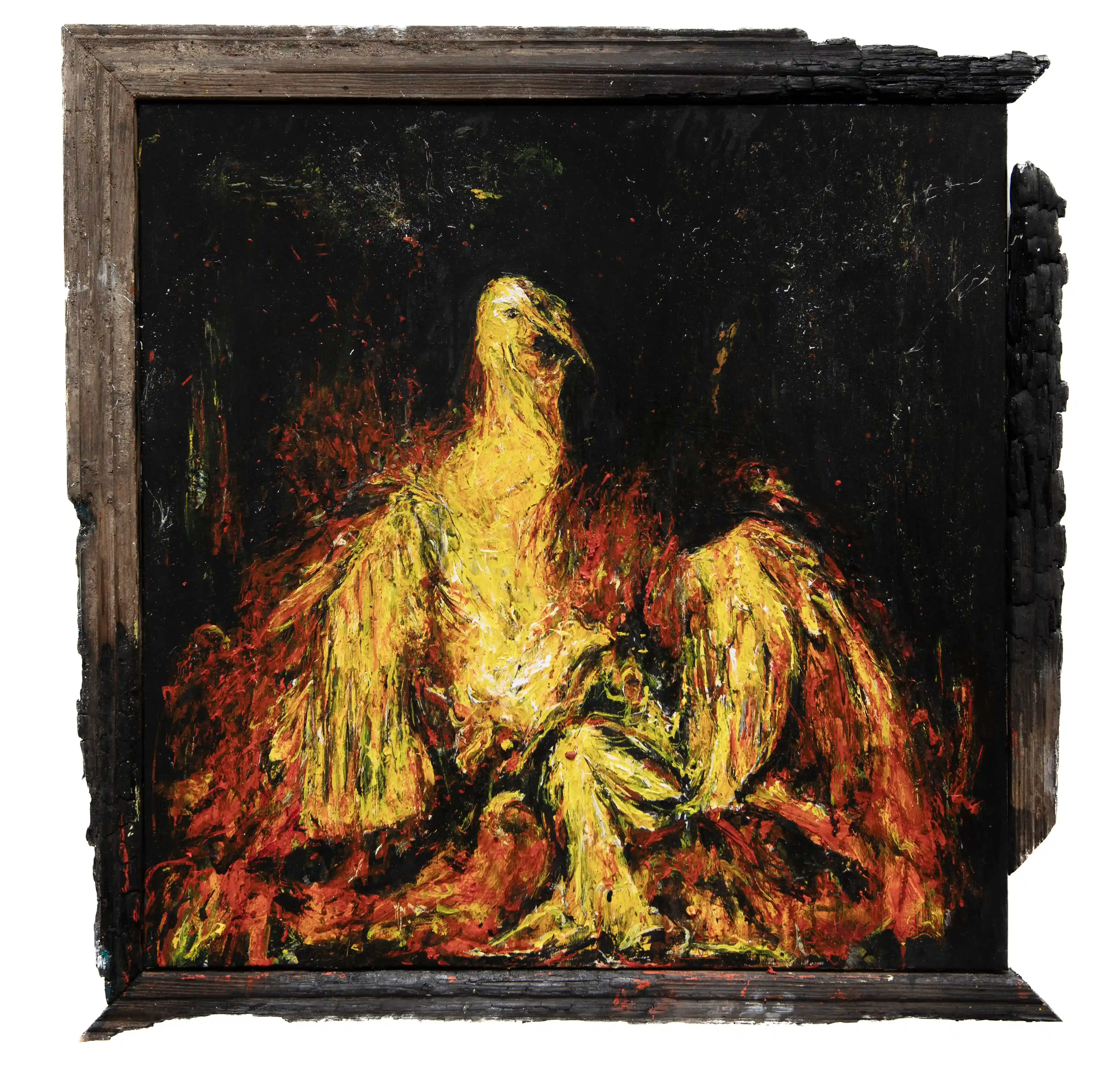 La Fenice 12, oil on canvas, charred wooden frame, 2024