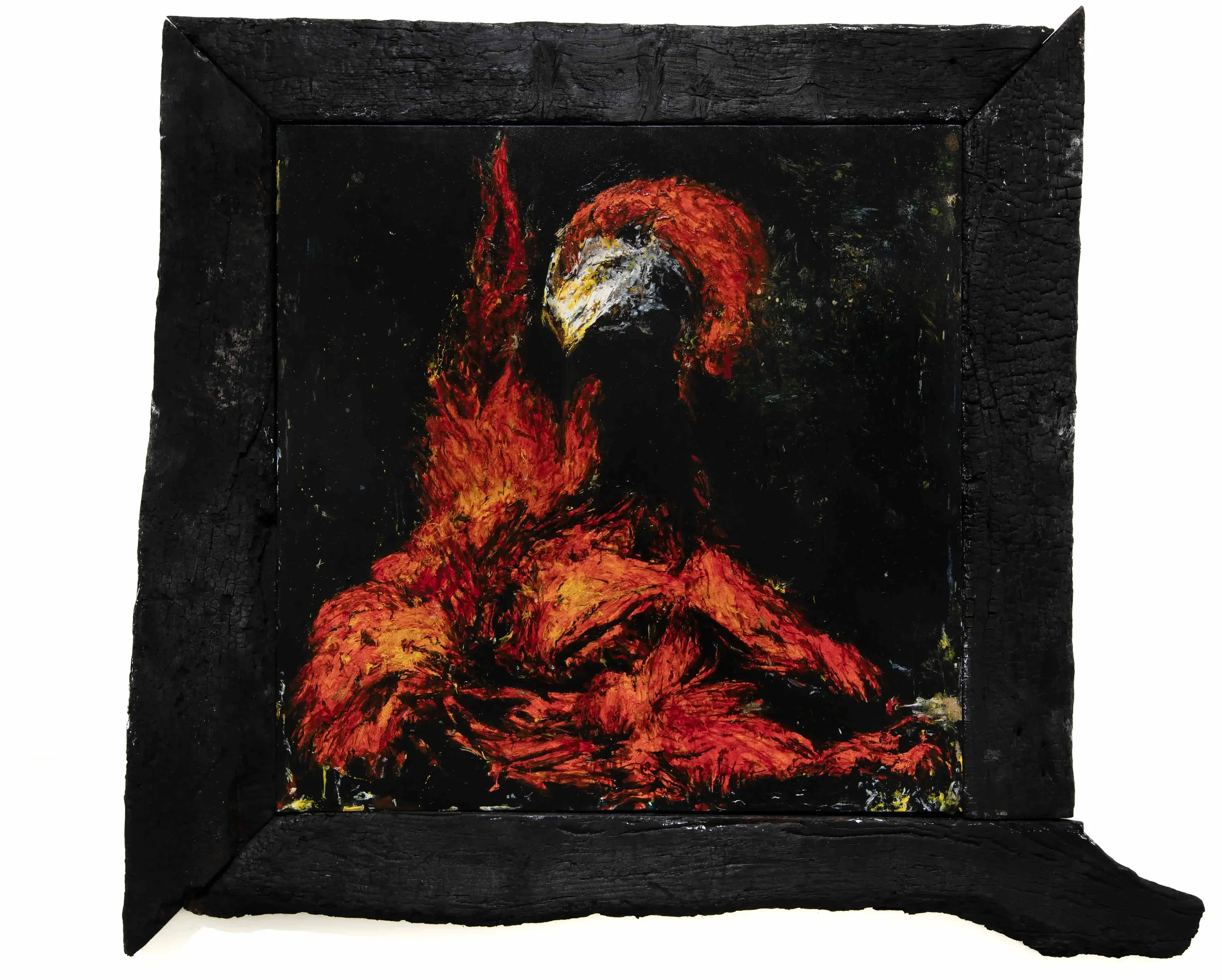 La Fenice 8, oil on canvas, charred wooden frame, 2024
