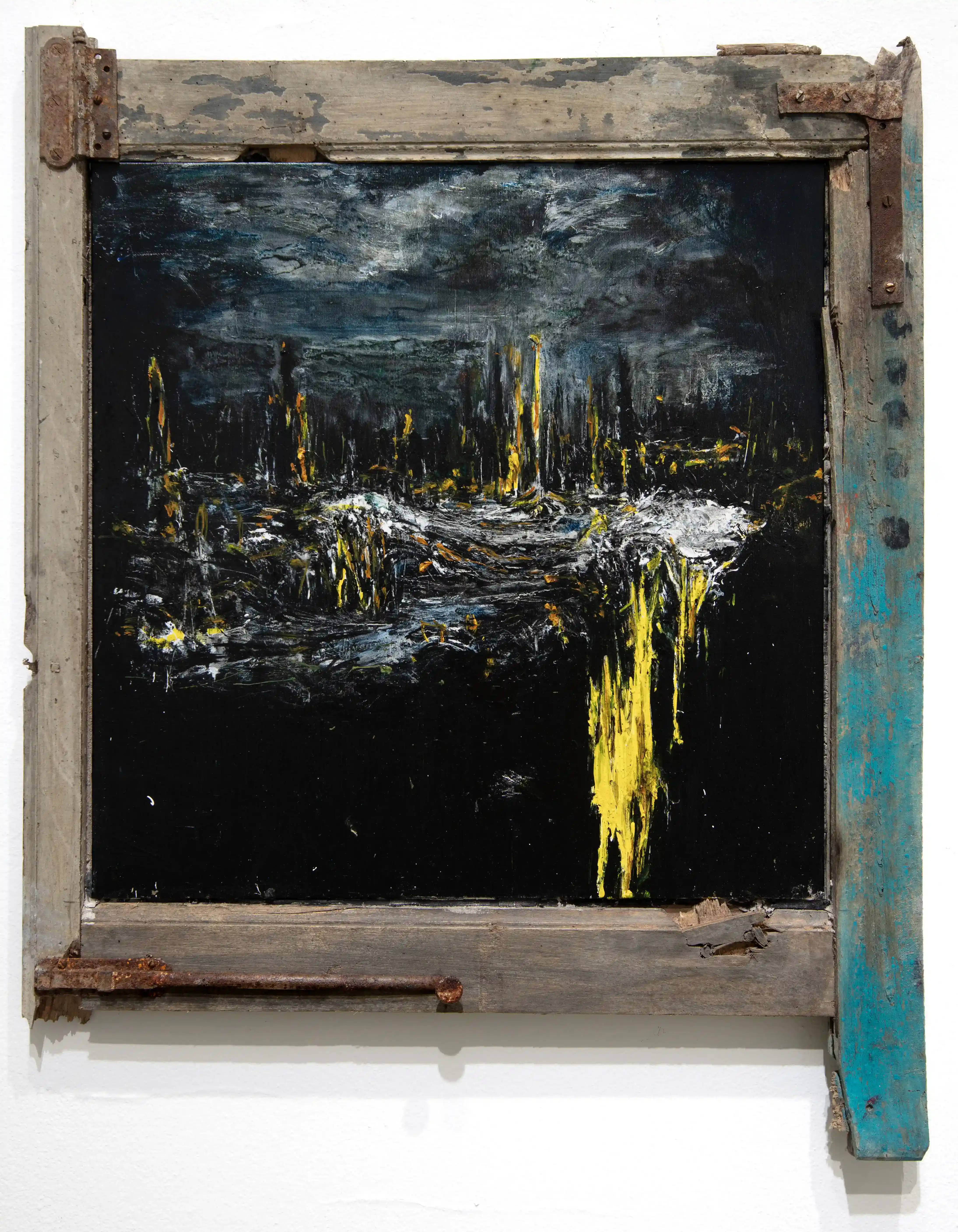 Nekropolis 3, oil on canvas, wooden frame with rusty iron, 2024